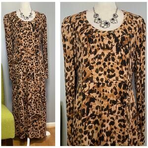 Cabi Selma Leopard Animal Print Long Sleeve Midi Dress #4216